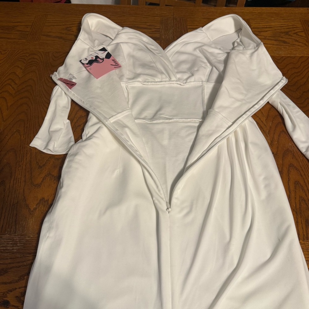 Vixen By Micheline Pitt Starlet Wiggle Midi Dress  Ivory Sz L NWT Old Hollywood - Picture 11 of 16